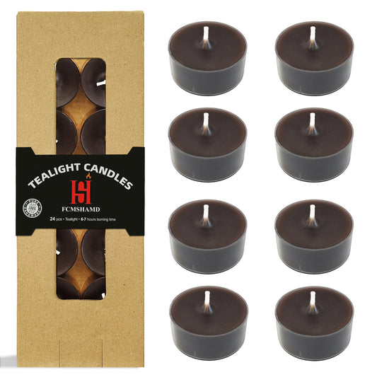 Chocolate Color Tea Lights Set of 24, Coffee Scented Tealight Candles, Handmade Tea Candles, Long Burning Tealights for Romantic Wedding Home Decor Gift