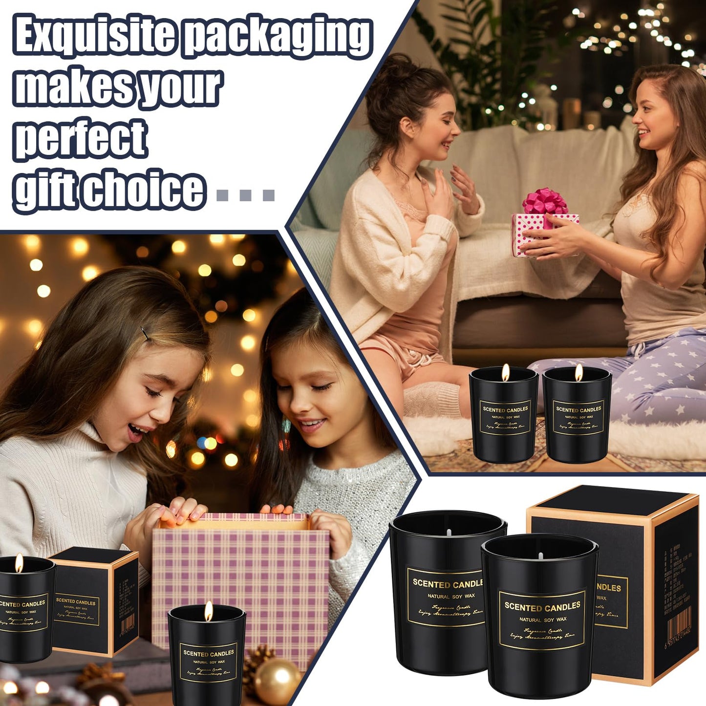 MTLEE 48 Pcs Scented Candles Bulk End of Year Teacher Thank You Gift Candles Wedding Aromatherapy Soy Wax Jar for Birthday CNA Week Appreciation Staff Coworker Guest Favor(Black)