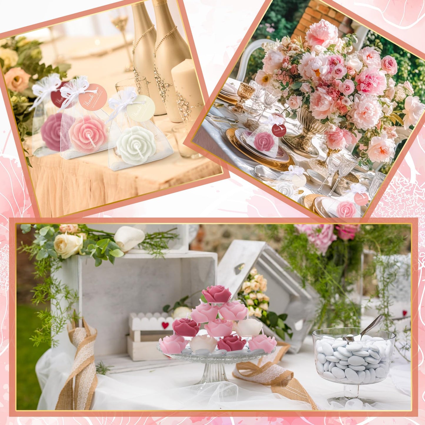 Treela 24 Set Flower Candles Wedding Favor for Guests Mini Dusty Pink Rose Shaped Tealight Candles for Return Gift Wedding Birthday Bridal Shower Housewarming Party