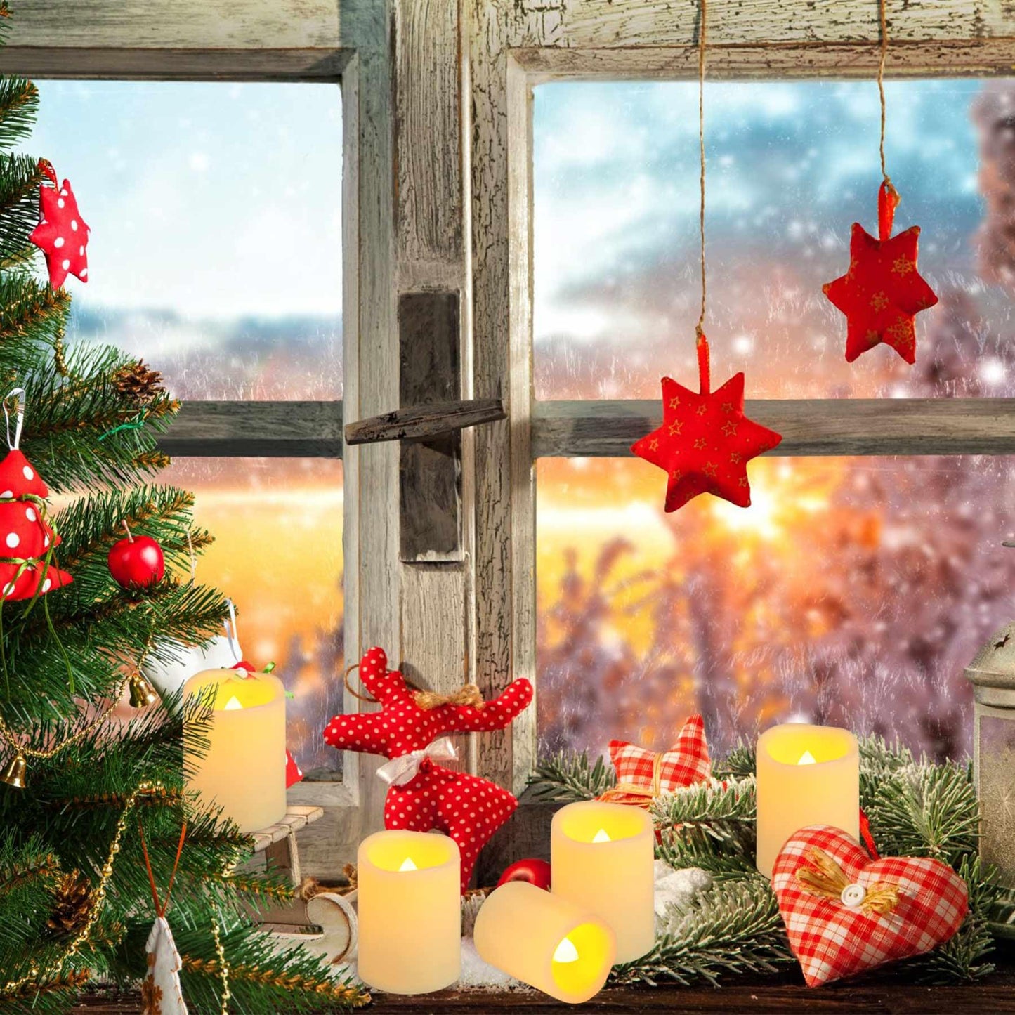 Yakpo 48 Pack 1.5" x 2" Battery Operated Votive Candles, Flameless LED Votive Tea Light Candles Flickering, Electric Powered Outdoor Flicker Candles Bulk for Holiday Wedding Halloween Home Decorations