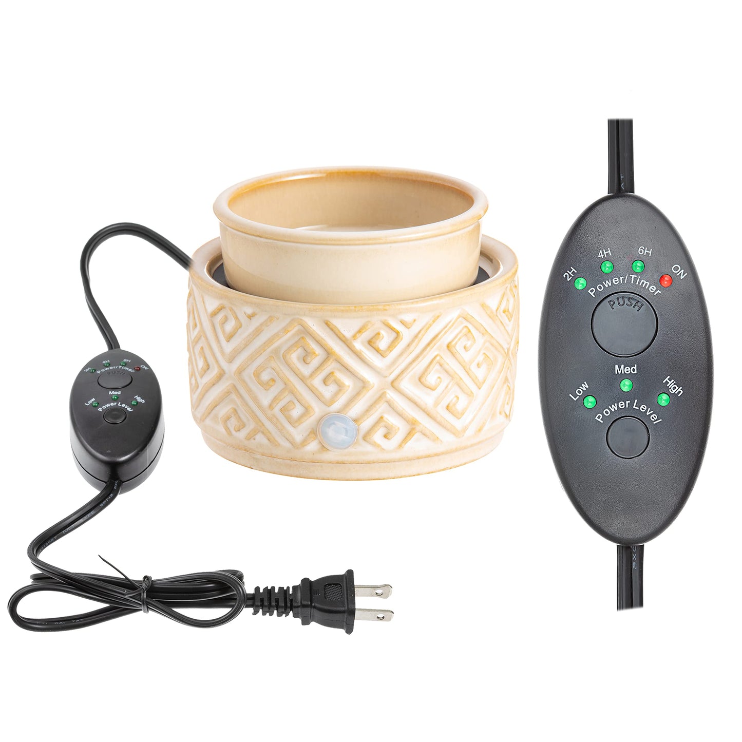 Ceramic Candle Warmer Electric with Safety Timer | 2-in-1 Automatic Plug in Fragrance Warmer for Scented Wax Melts and Jar Candles | Decorative Air Freshener with Removable Dish, Sandstone Meander