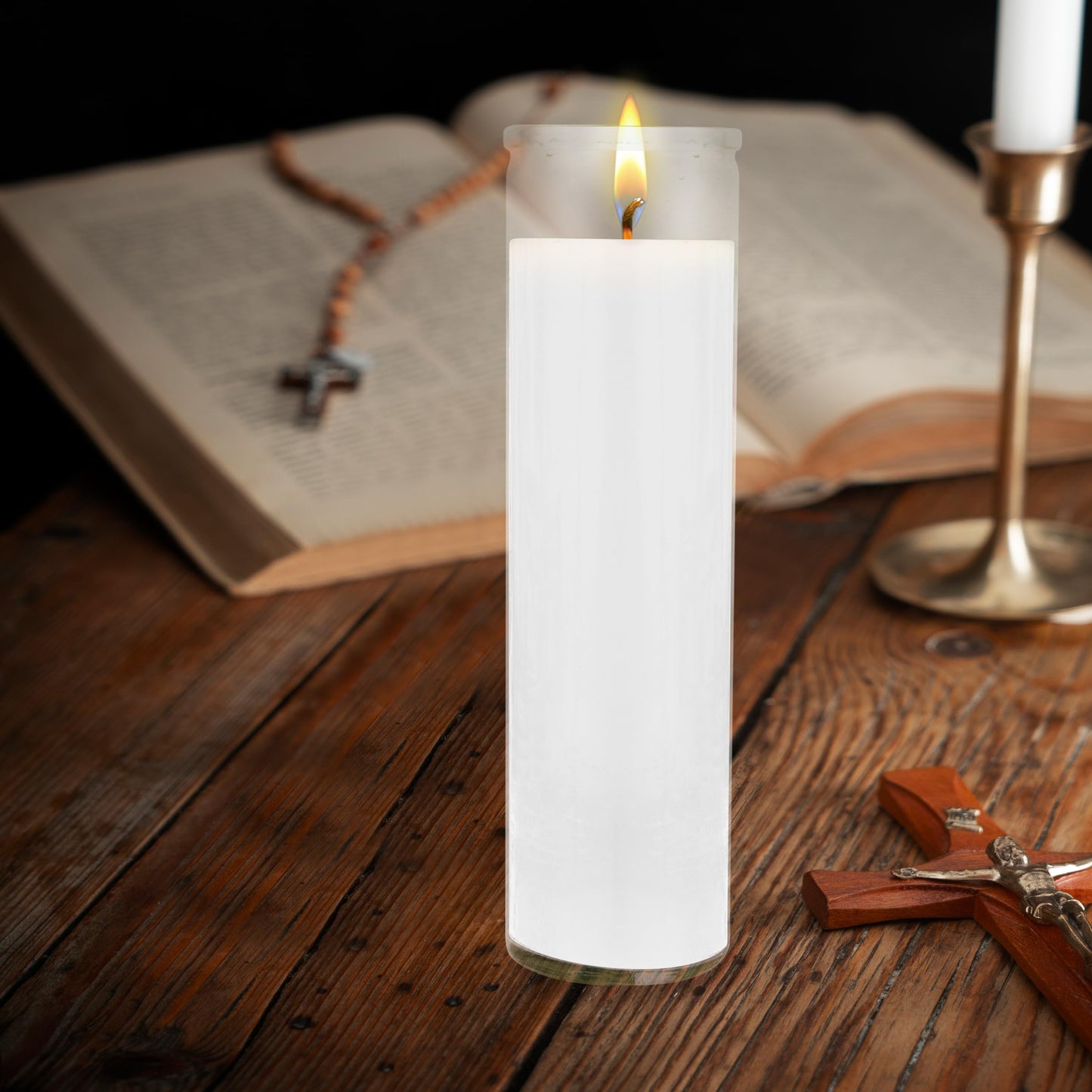 Mega Candles 3 pcs Unscented White 7 Day Glass Container Devotional Prayer Candles, Premium Wax Candle 2 Inch x 8 Inch, Sanctuary, Vigils, Prayers, Blessings, Religious, Memorials, Remembrance
