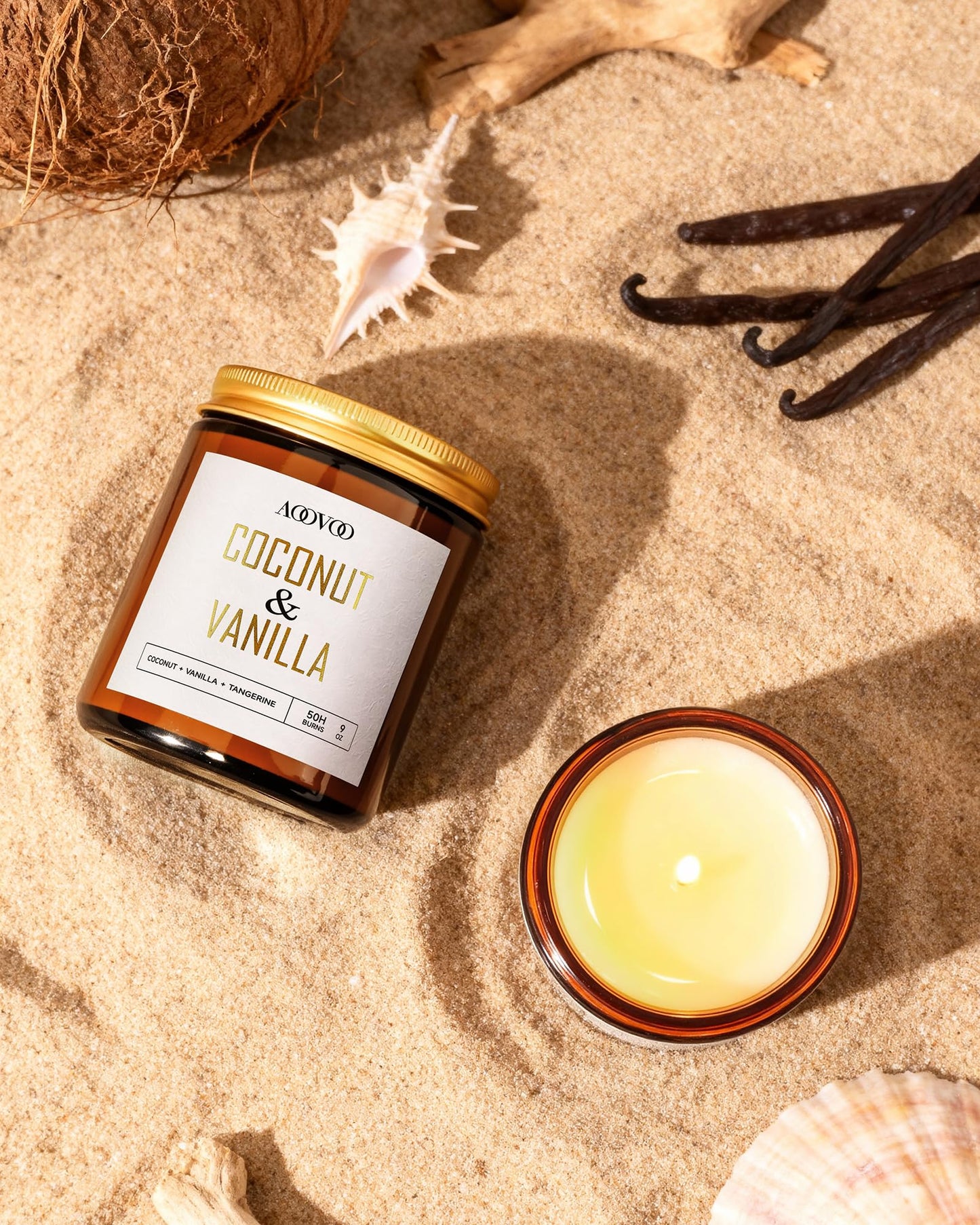 AOOVOO Coconut Vanilla Candles - 9 oz Scented Candles, Aromatherapy Candle, Soy Candle for Home Scented