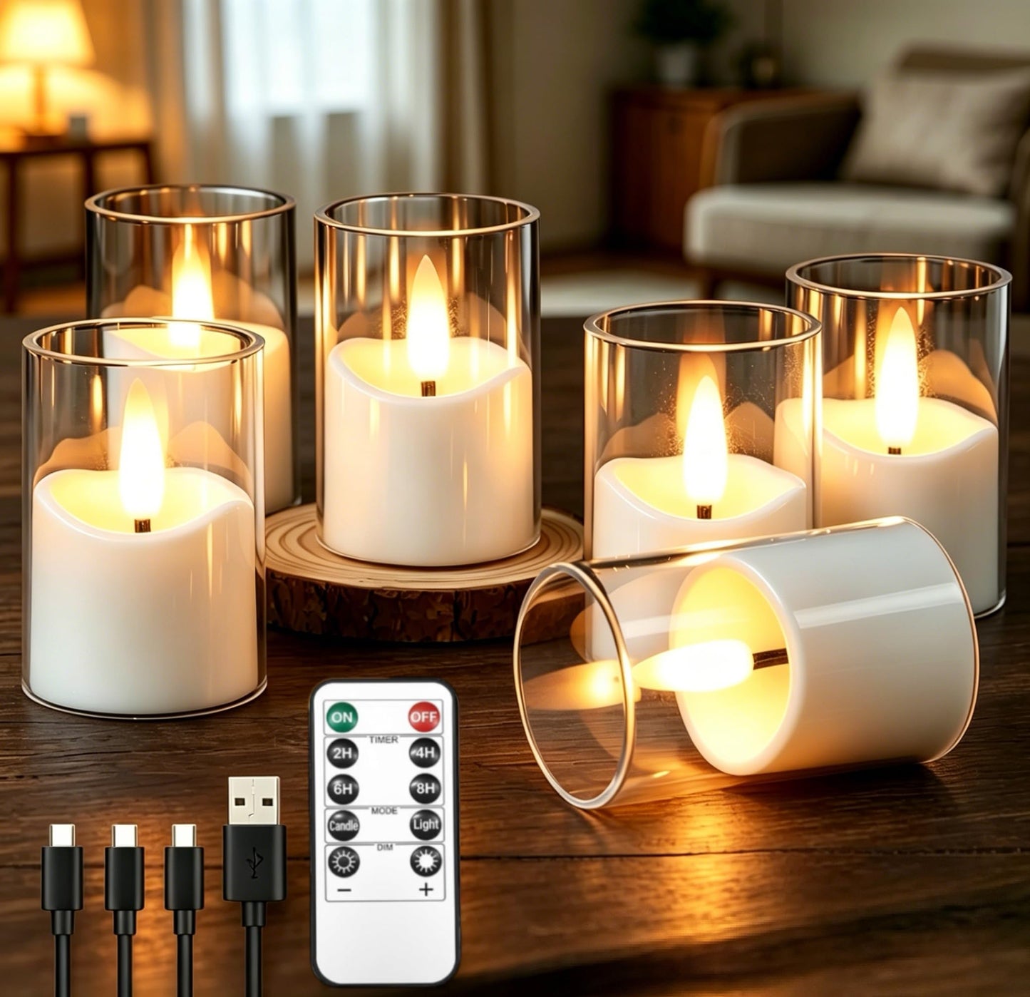 YTRUSTIX Rechargeable Flameless Tea Light Candles with Timer Remote, 1.7"x2.5" Acrylic Small Votive Electric LED Candles Battery Operated for Home Aniversary Wedding Holiday Decor (Pack of 6, White)