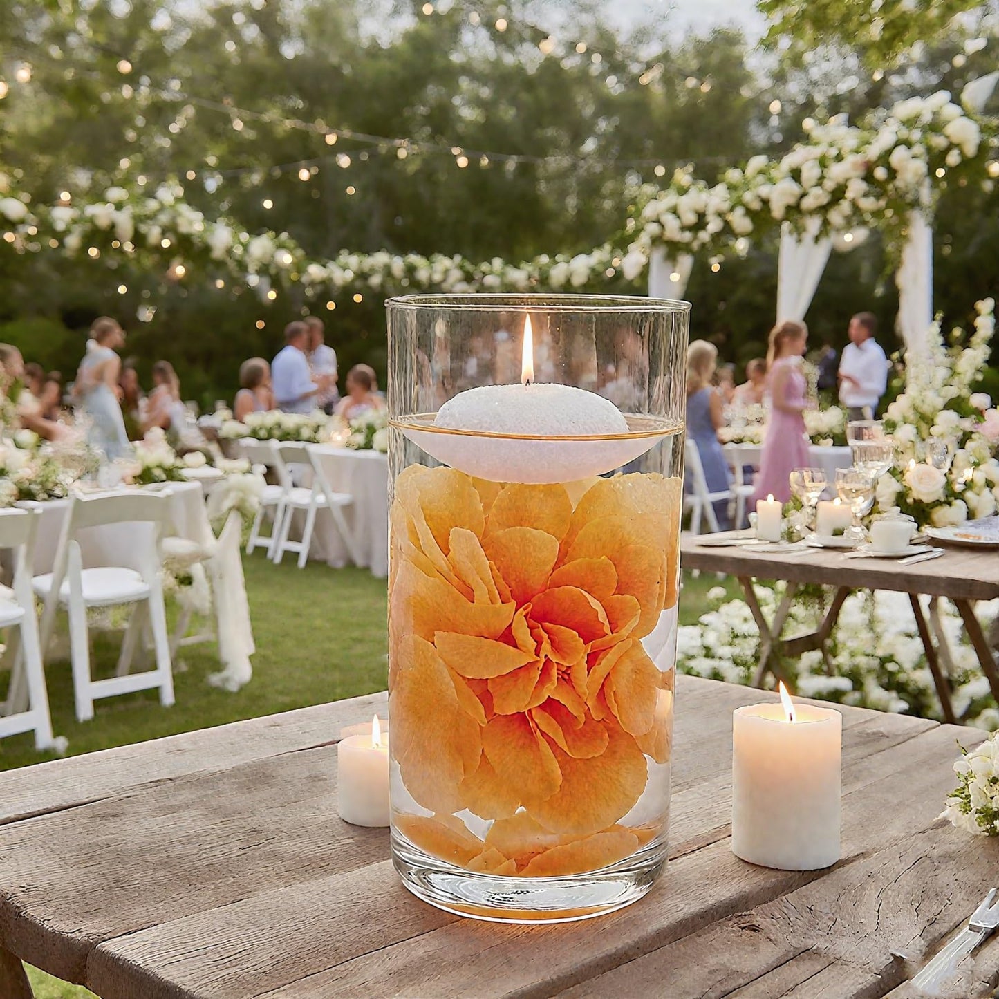 24 Pcs Floating Candles for Centerpieces and Floating Flowers Vase Fillers for Centerpieces Orange Artificial Flowers for Wedding Table Party Home Decoration