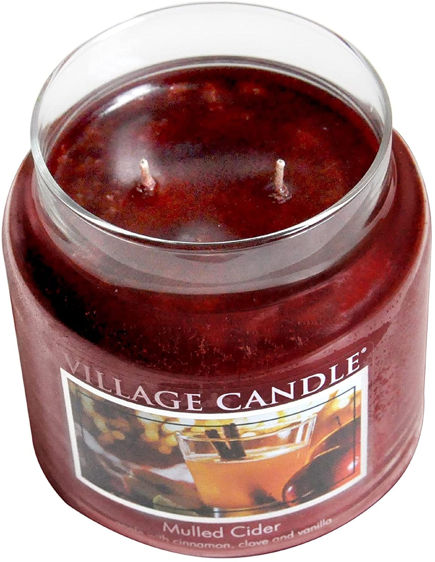 Village Candle Mulled Cider Medium Glass Apothecary Jar Scented Candle, 13.75 oz., Red