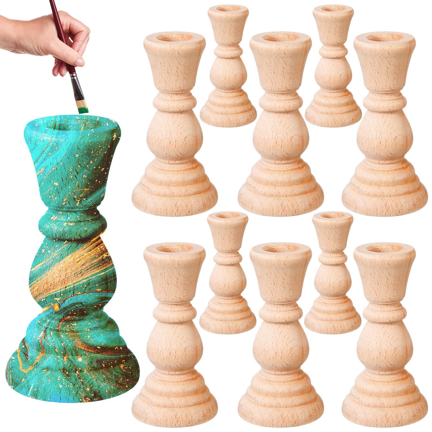 Nitial 12 Pcs Wood Candlestick Holders Unfinished Classic Wooden Candle Holders Small Unfinished Candlestick for Crafts DIY Xmas Christmas Gift Decoration (4 Inch)