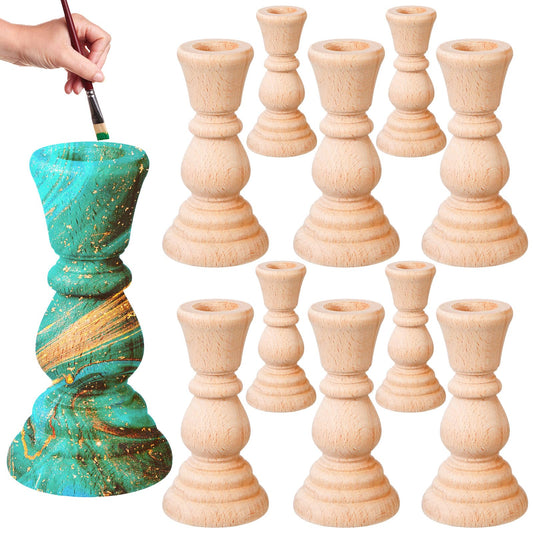 Nitial 12 Pcs Wood Candlestick Holders Unfinished Classic Wooden Candle Holders Small Unfinished Candlestick for Crafts DIY Xmas Christmas Gift Decoration (4 Inch)