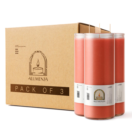Alumenza 3 Pack Pink 7 Day Candles in Glass Jar – Paraffin Wax, Clean Burning Unscented | Large & Tall Devotional Prayer Pillar Candles for Home, Memorial, Spells, Long Lasting