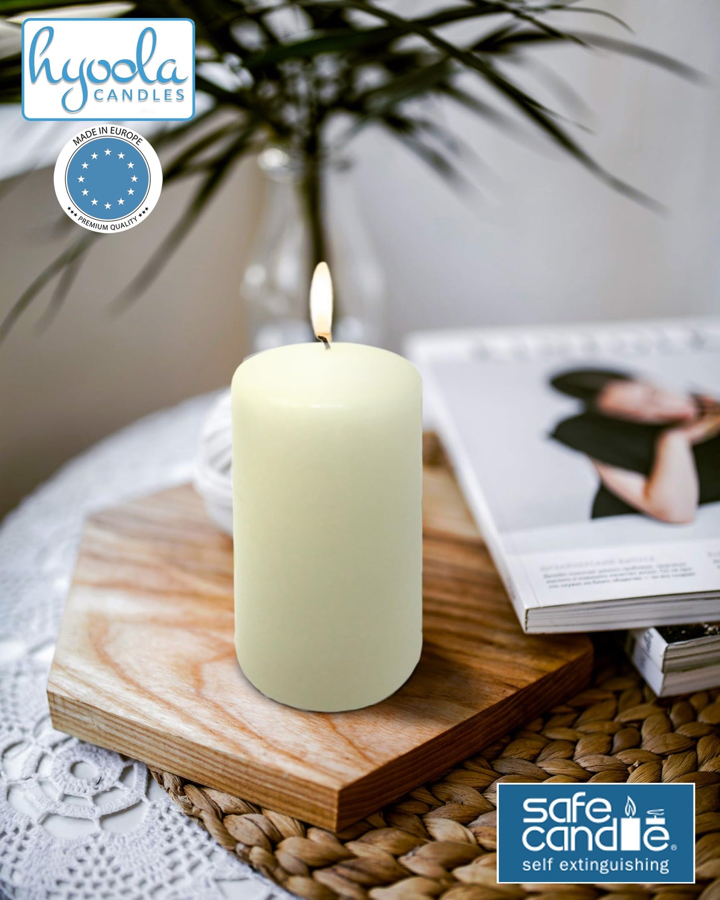 HYOOLA Ivory Pillar Candles 2x3 Inch - 12 Pack Unscented Bulk Pillar Candles - European Made
