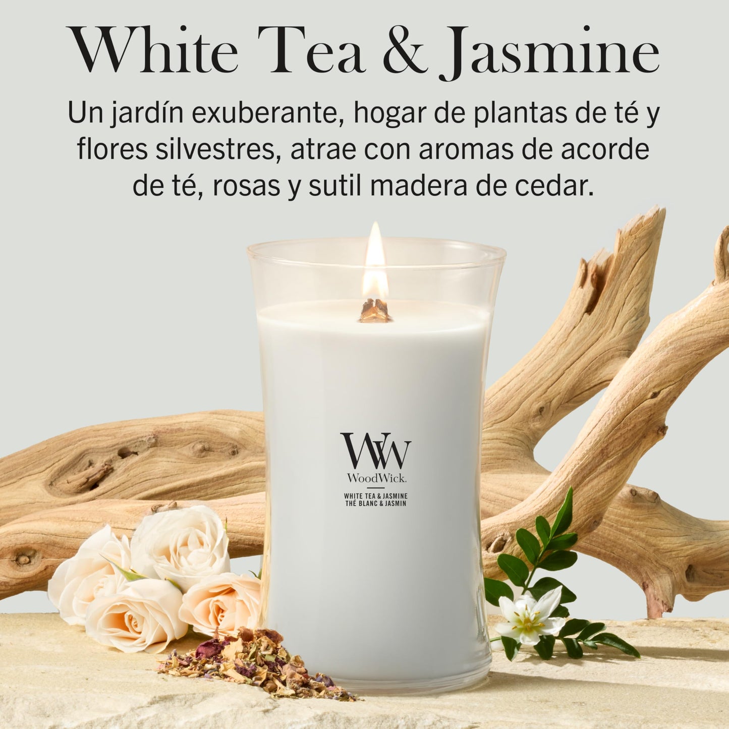 WoodWick Large Hourglass Scented Candle, White Tea & Jasmine