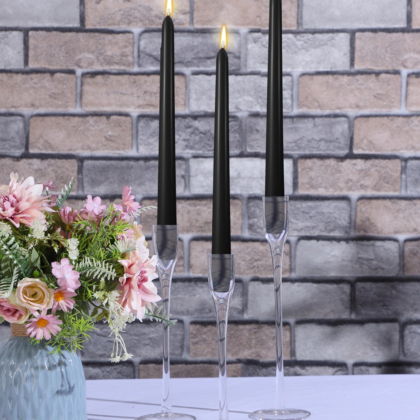 MTLEE 16 Pcs 10 Inch Long Tapered Candle Stick Bulk Smokeless Unscented Burning Candlestick Paraffin Wax with Cotton Wick for Valentine's Day Baby Shower Wedding Holiday Party Church (Black)