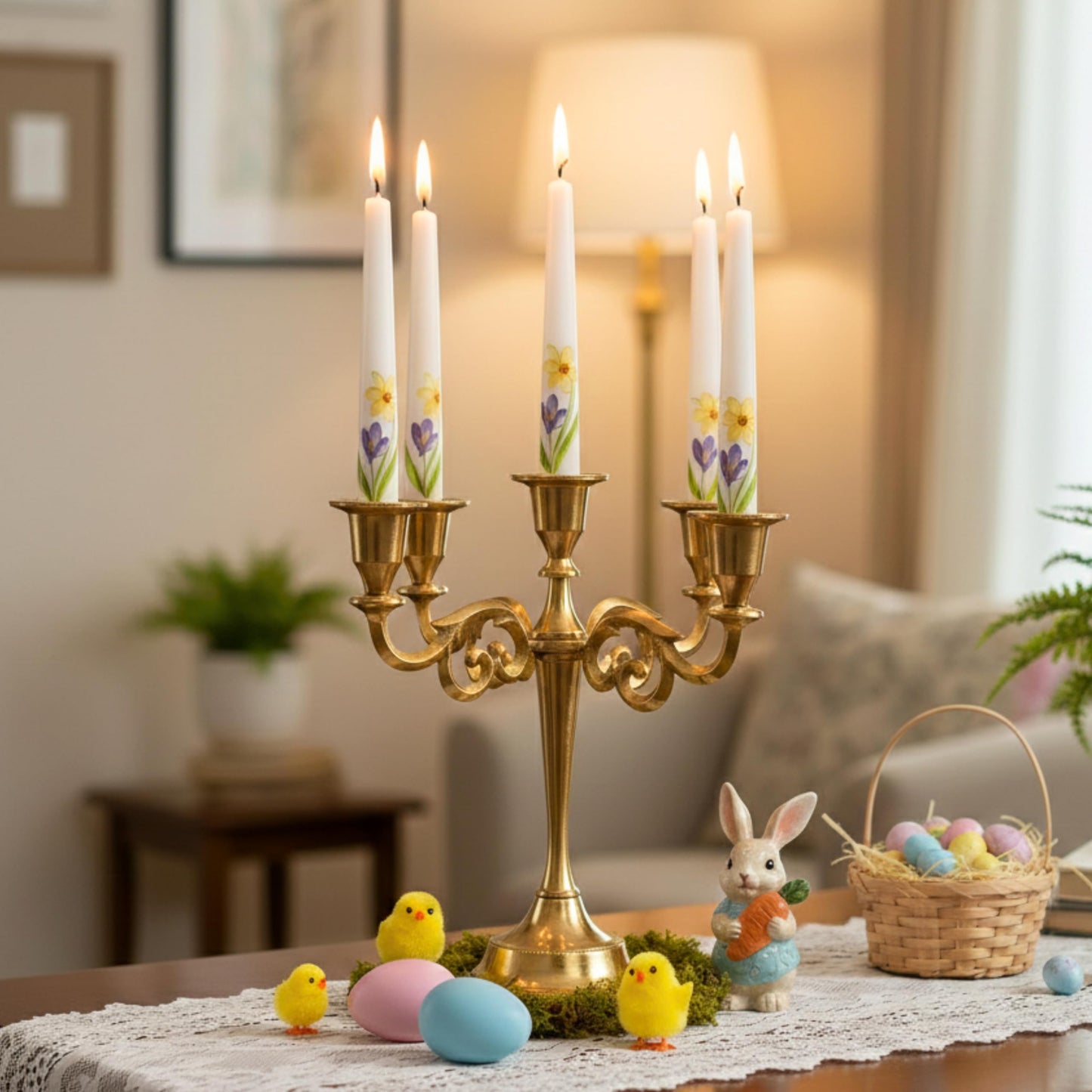 Rely+ 5 Arm Candelabra Taper Candle Holders Decorations Indoor Kitchen Décor Table Candles Candlestick Candelabra Centerpiece (Gold)