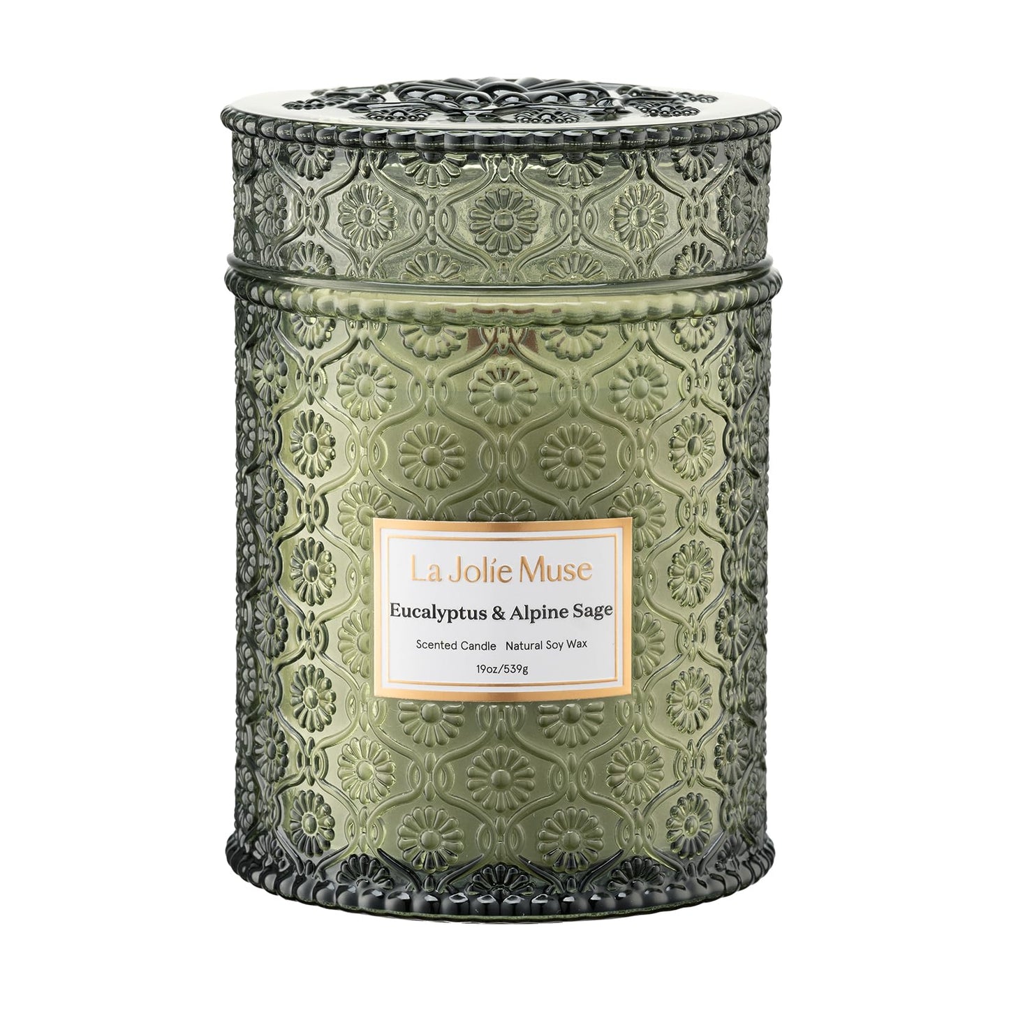 LA JOLIE MUSE Eucalyptus & Alpine Sage | Eucalyptus, Lavender & Sage Candle for Home Cleansing | 19 oz Wooden Wick | Natural Soy Wax | 90 Hours Burn | Candle for Relaxation