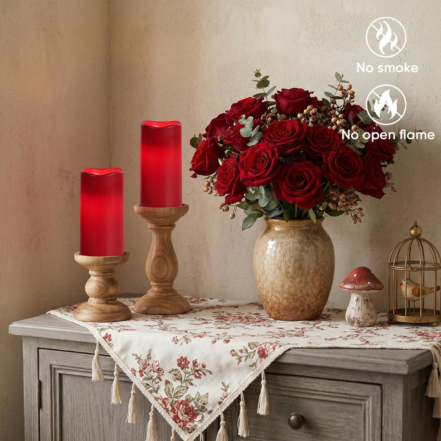 Amagic 3"x6" Red Flameless Candles with Remote, Christmas Battery Operated Candles with Timer, Waterproof LED Pillar Candles for Thanksgiving Table, Home, Outdoor Decor, Plastic, Set of 2