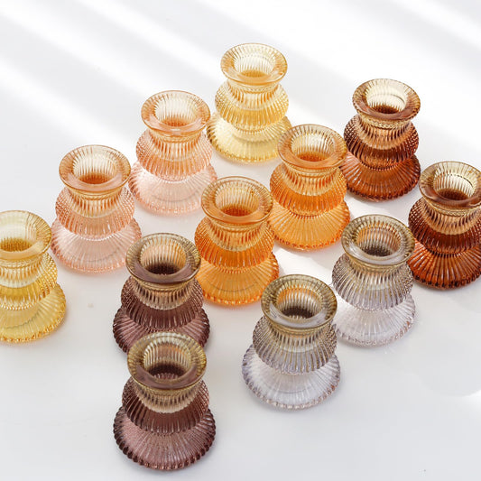 WDHODEC Orange Candlestick Candle Holders 12PCS Glass Taper Candle Holders for Table Centerpiece Colorful Gradient Candle Sticks for Wedding, Party and Festival Decoration