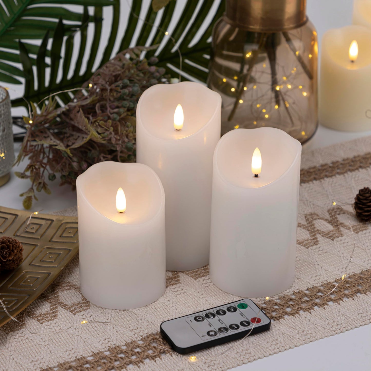 LUSHARBOR Flameless Candles with Remote, Battery Operated Wax LED Flickering Candles - Set of 3 (White) with Timer for Home Decor, Perfect for Christmas Party White