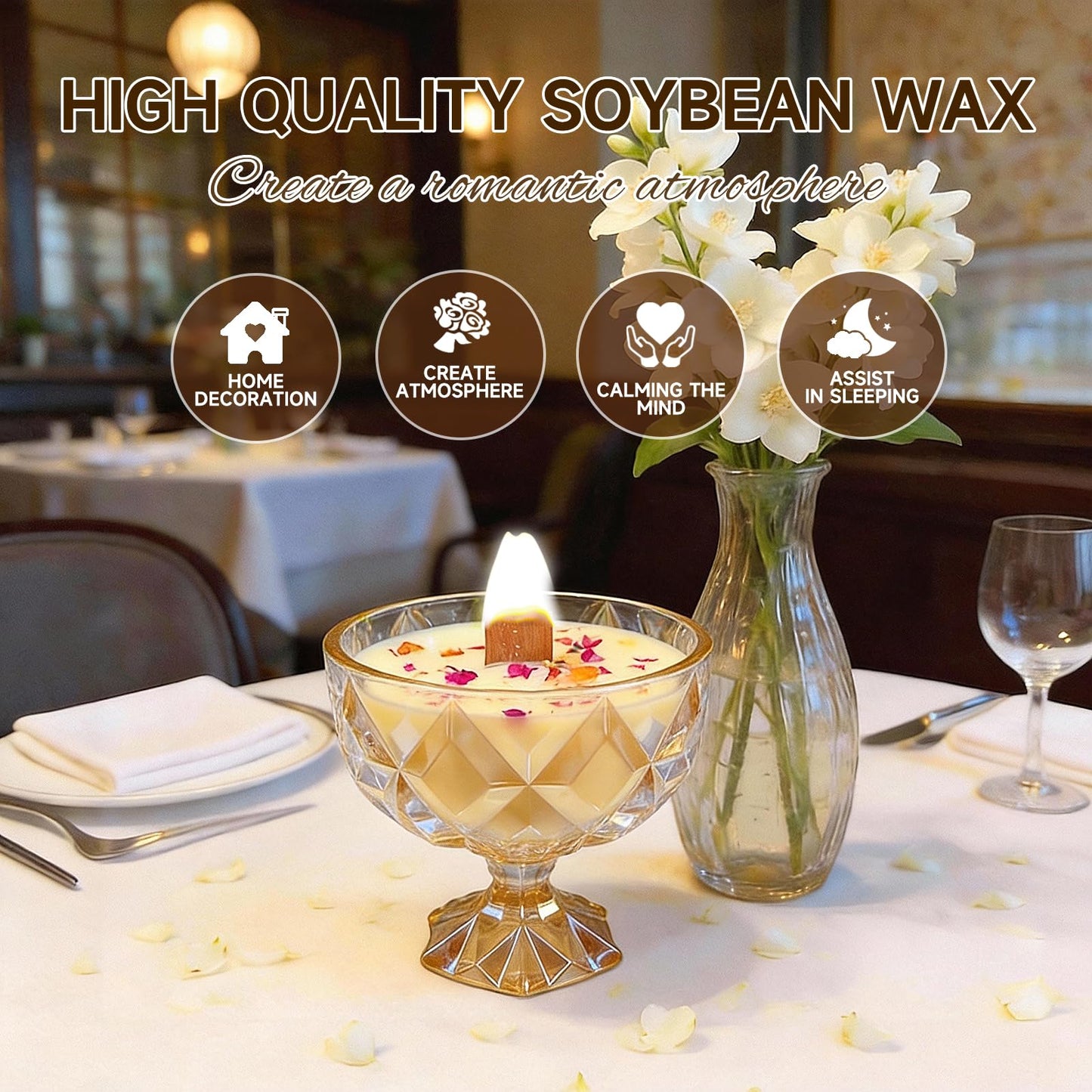 Joo Sko Diamond Bowl Shape Soy Wax Jasmine Scented Candle, Aromatherapy Jar Candles for Home Scented or As a Christmas Holiday Candle Gift for Your Lover(8.2OZ/60Hours Burning)