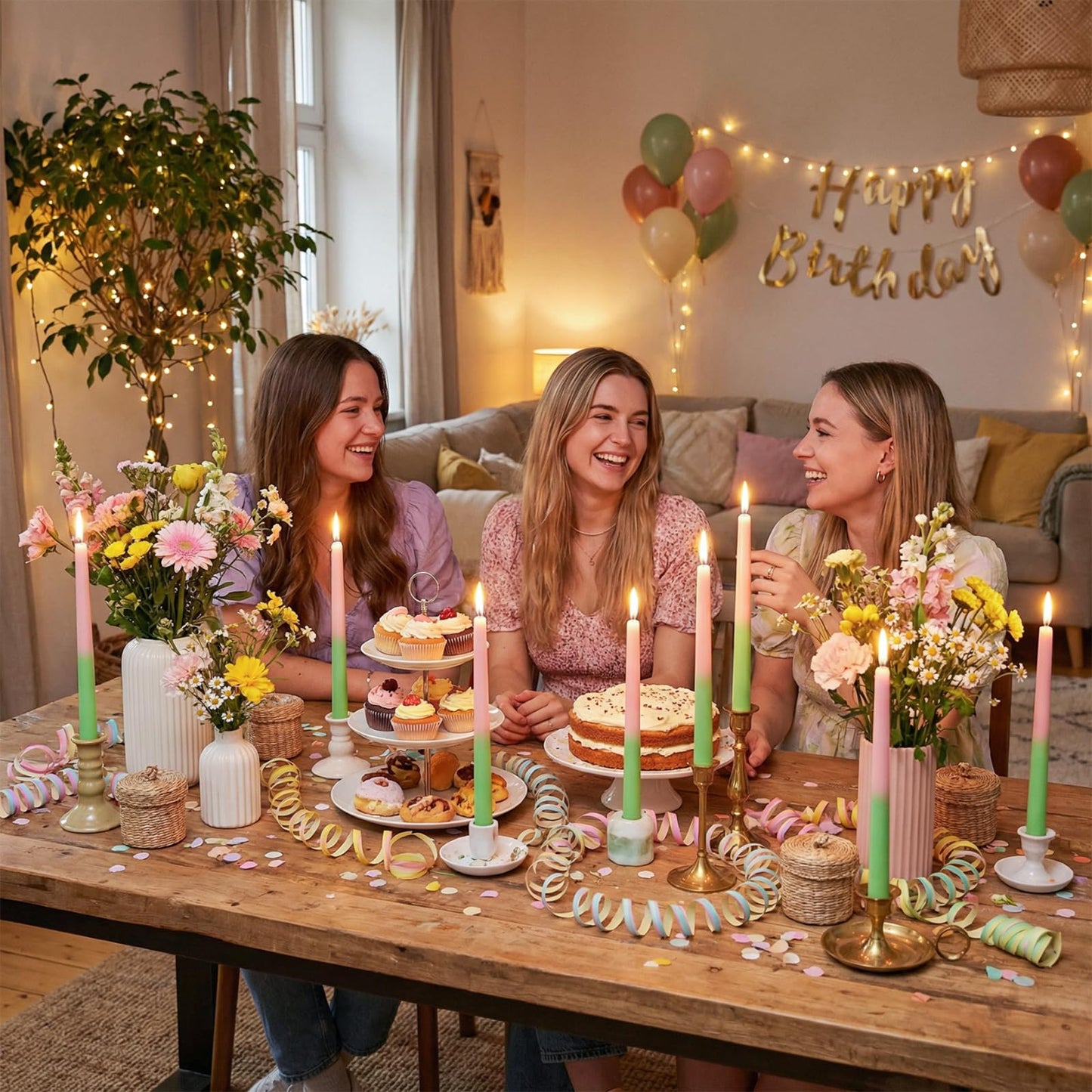 JarThenaAMCS 6Pcs Pink and Green Taper Candles 10 Inch Long Unscented Candle Sticks for Witch Princess Birthday Holiday Wedding Party Home Dining Table Decor
