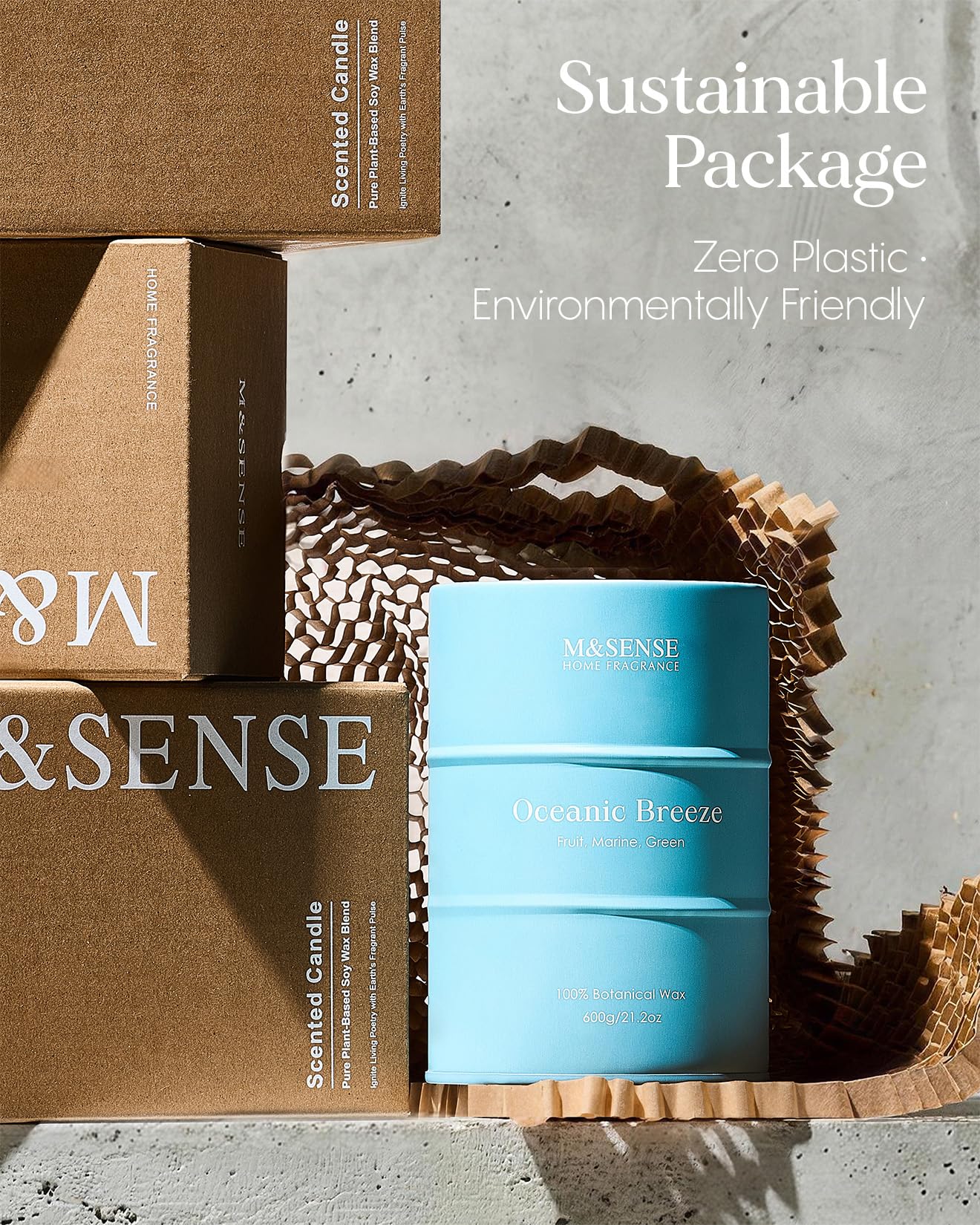M&SENSE Oceanic Breeze Scented Candles Large Summer Candle, Beach Soy Candles 21.2oz 120 Hour Slow Burning,Aromatherapy Candle for Stress Relief Meditation Relaxing