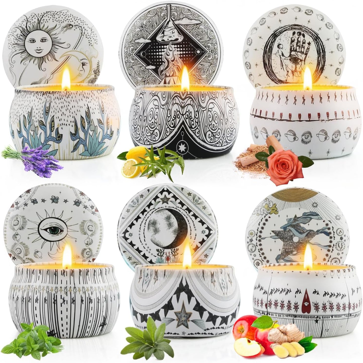 Candle Set for Women Gift, Scented Candles, 6 Pack Large Natural Soy Wax Candles in Tins, Stress Relief Gifts for Women, Aromatherapy Candle, 5.7oz Each, 30-35 Hr Burn, Ideal Gifts for Mom Birthday