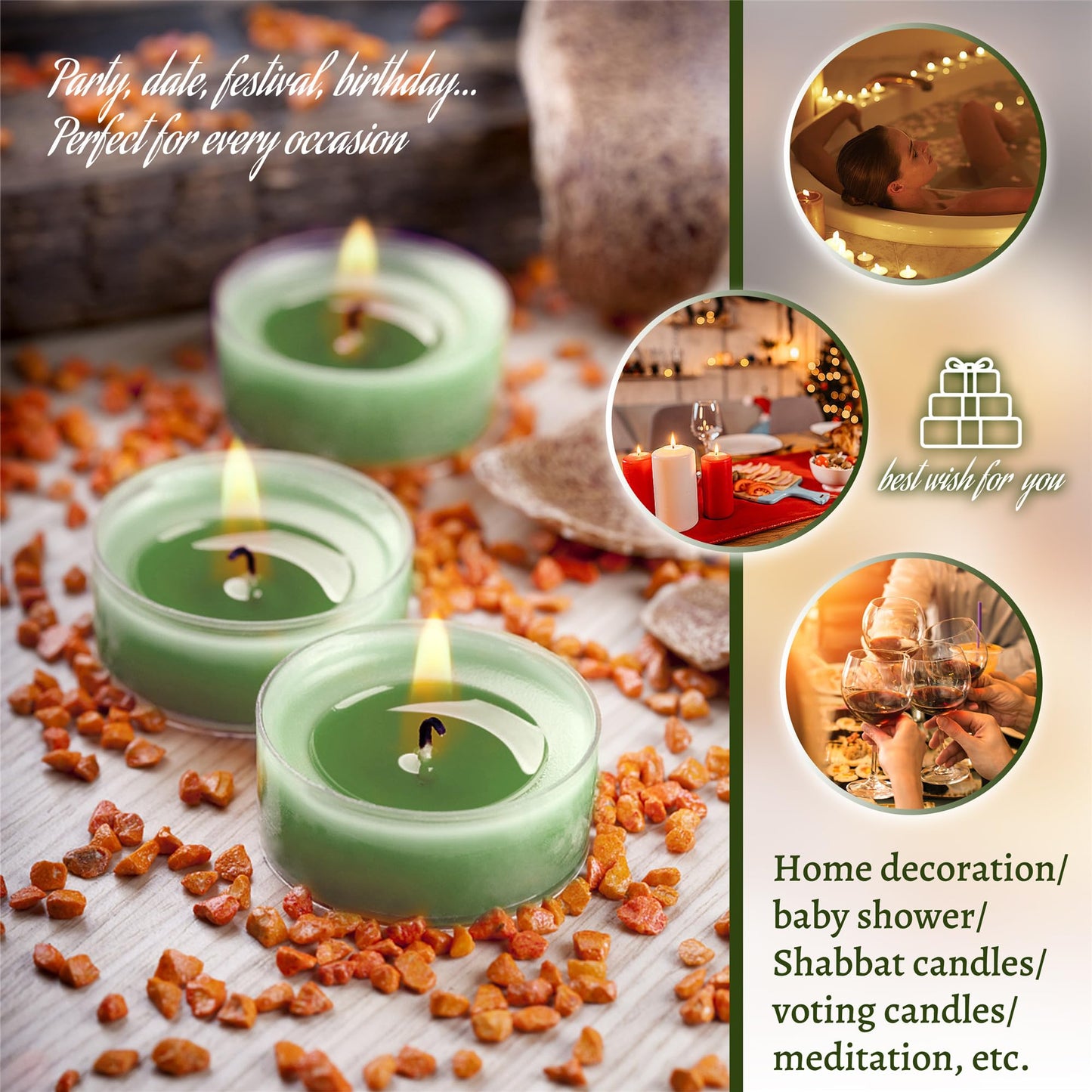 Scented Tealight Candles Handmade Candlesticks,12pcs Round Tea Light Candles Natural Bees Wax Tealight Candle Smokeless Candle Stciks for Spa Home Decor Party Gifts, (T01-12S-RDCD)