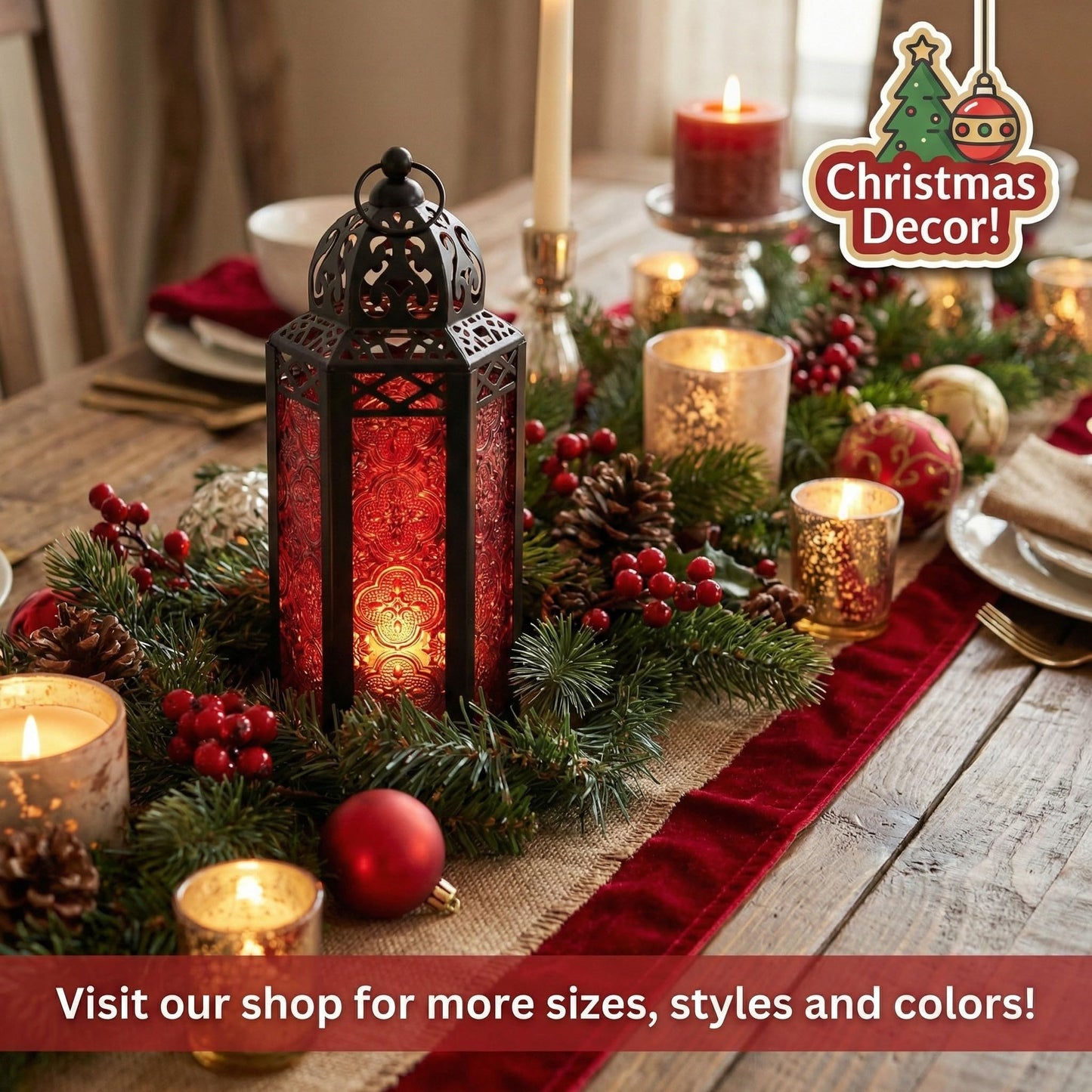 Mid Size Table/hanging Red Hexagon Moroccan Candle Lantern Holders
