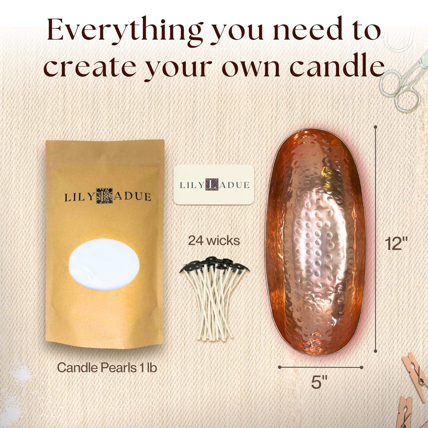 LILY LADUE Sand Candle Kit - 1Lb/16Oz Pearled Candles Sand and Wicks (24) with Copper Holder, Unscented Aroma Beads, Reusable Pearled Candle Wax for DIY Home Kit, Powder Beads Refill Available