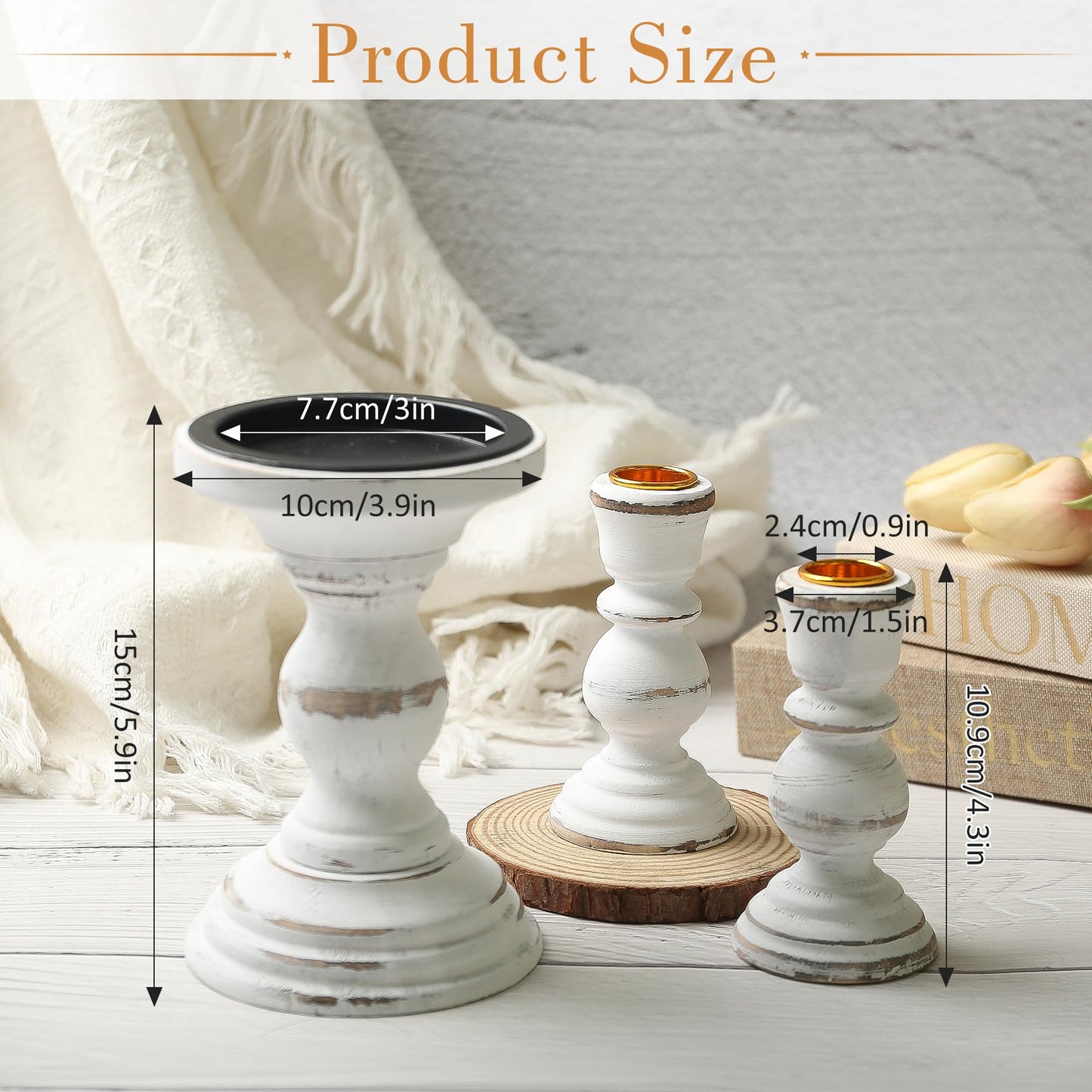Unity Candle Holder - LIKEYO Wooden Unity Candle Holders for Weddings, Rustic Candlestick Set of 3, Wooden White Candlestick for Wedding Table Centerpiece Church Farmhouse Decor