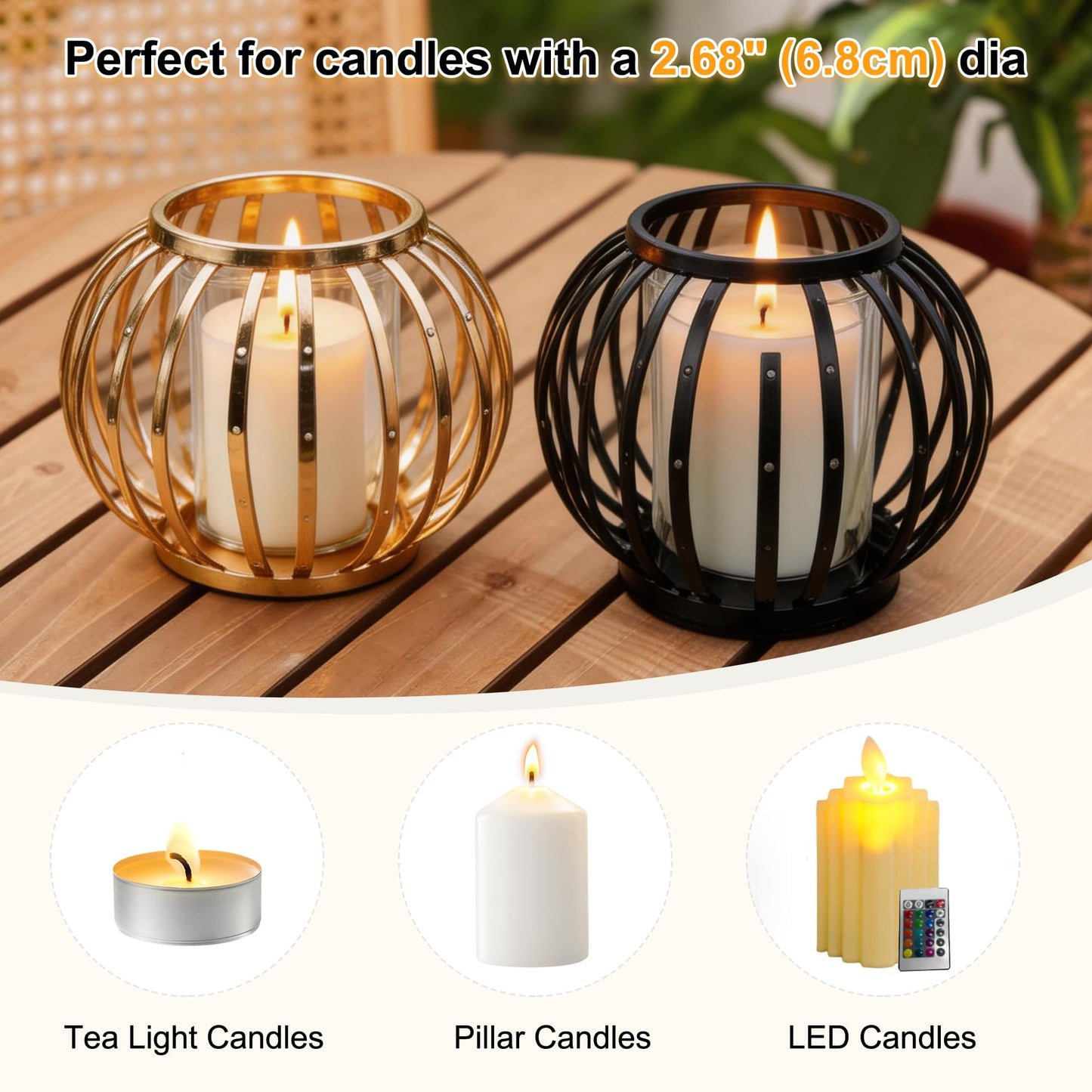 HiSnug Hurricane Candle Holders for Pillar Candles - Lantern Candlestick Holder with Clear Glass Sleeve, 2 PCS Elegant Decorative Candleholders for Dining Table Centerpiece Home Decor, 2PCS, Black