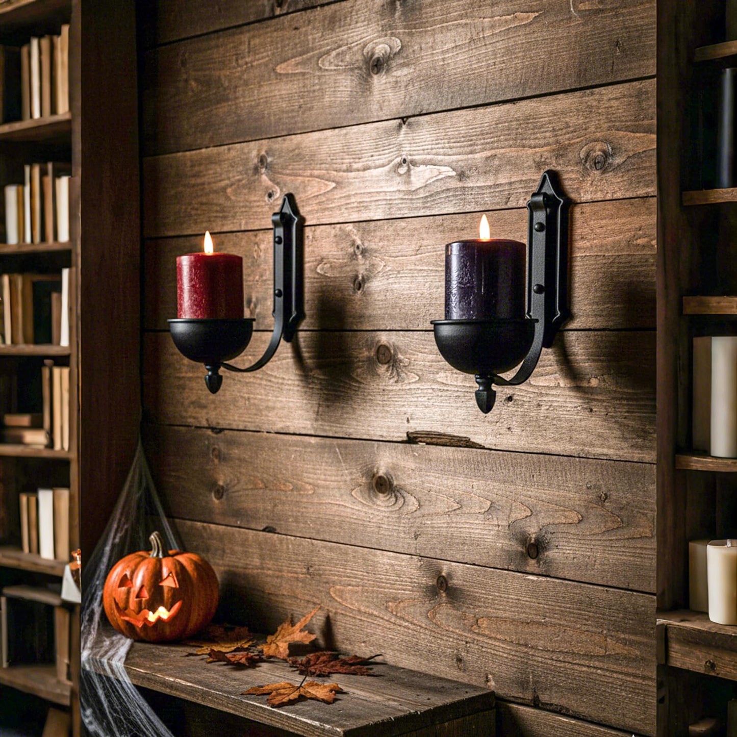 Aimto Wall Sconce Candle Holder Black Wall-Mount Metal Candle Holders Hanging Iron Wall Candle Sconce for Home,Living Room, Bathroom, Dining Room, Set of 2