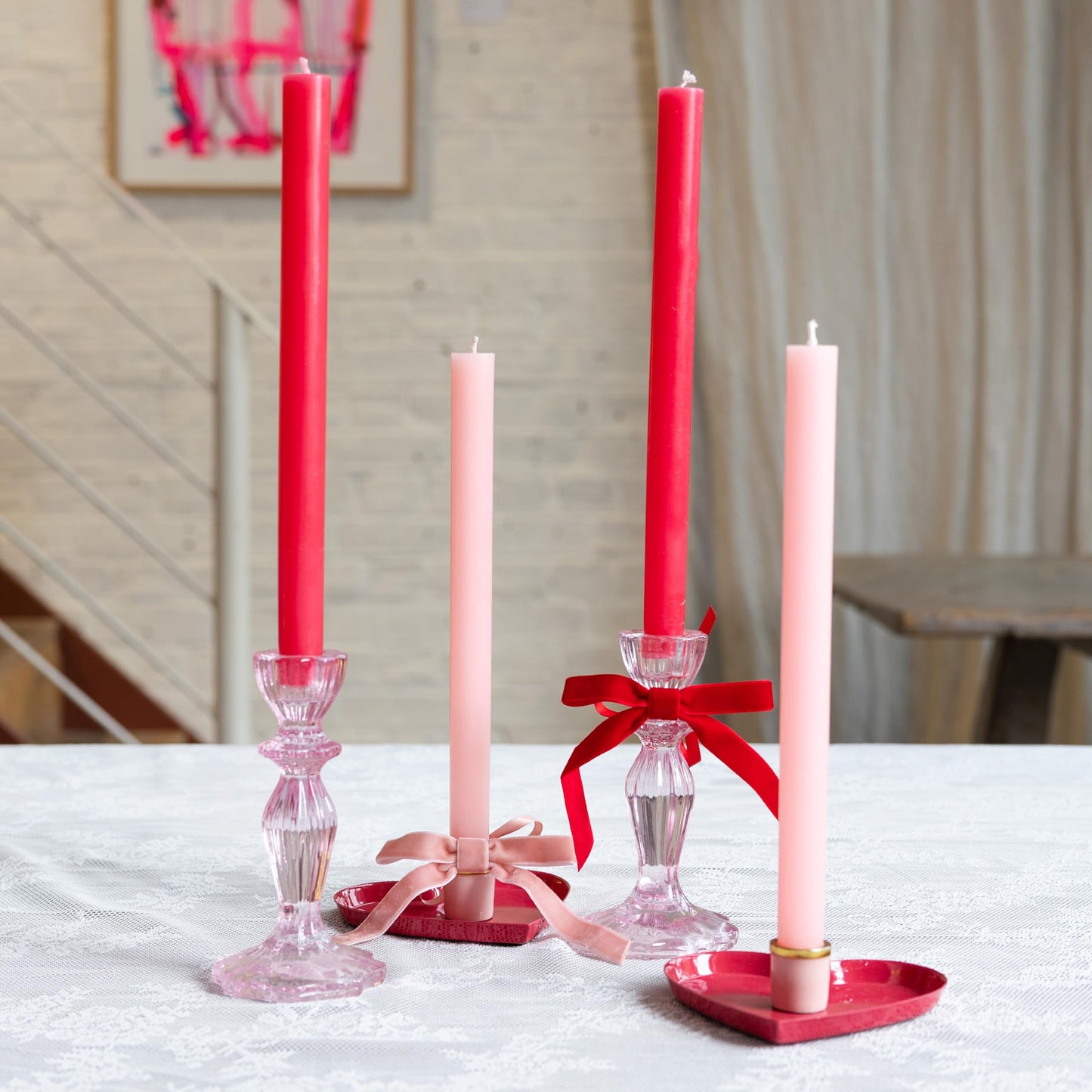 Talking Tables Enamel Heart Shaped Candle Holder, Red and Gold, Hand Painted Glossy Finish, Valentines Day Gift Wedding Table Decorations Romantic Taper Candle Stand Decorative Centrepiece 4.7 Inches