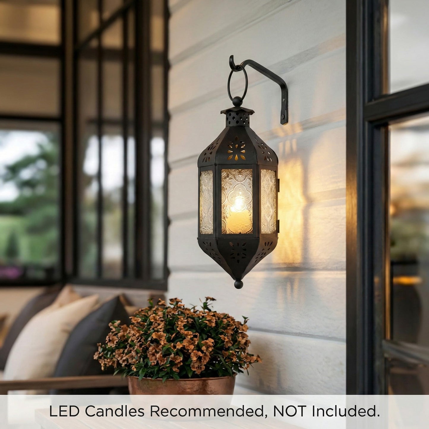 Vela Lanterns Hanging Moroccan Lamp - Exotic Decorative Patio & Porch Decor, Indoor Outdoor Tea Light Candle Lantern Holder with Chain (11" Medium, Clear Glass, 2-Pack)