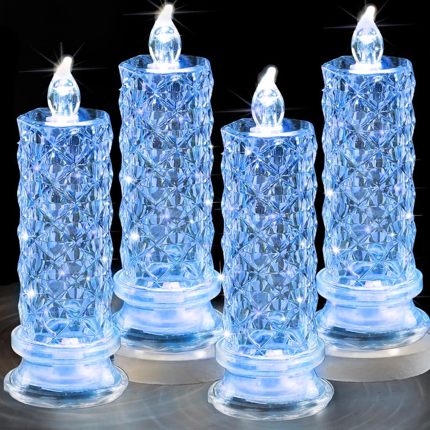 SupBri LED Candles, 4Pack Battery Operated Candles with Rose Light Halo, Romantic Flameless Pillar Candles for Valentines Halloween Decorations(Blue, D 2.5" x H 7.2")