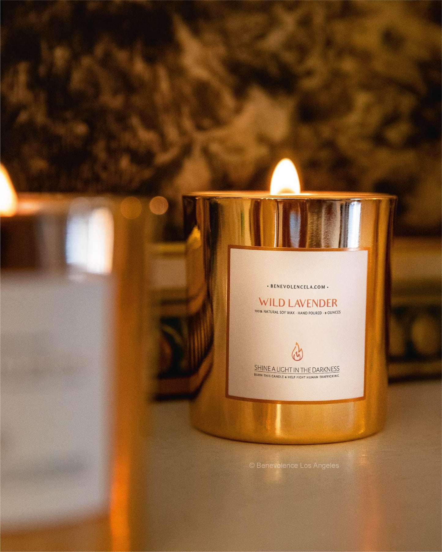 Benevolence LA Wild Lavender Wood Wick Candle | Soy Christmas Scented Candles for Home | Holiday Candle Gifts for Women and Men | Home Fragrance | Aromatherapy | Bathroom Freshener | 8oz, 45 Hour Burn