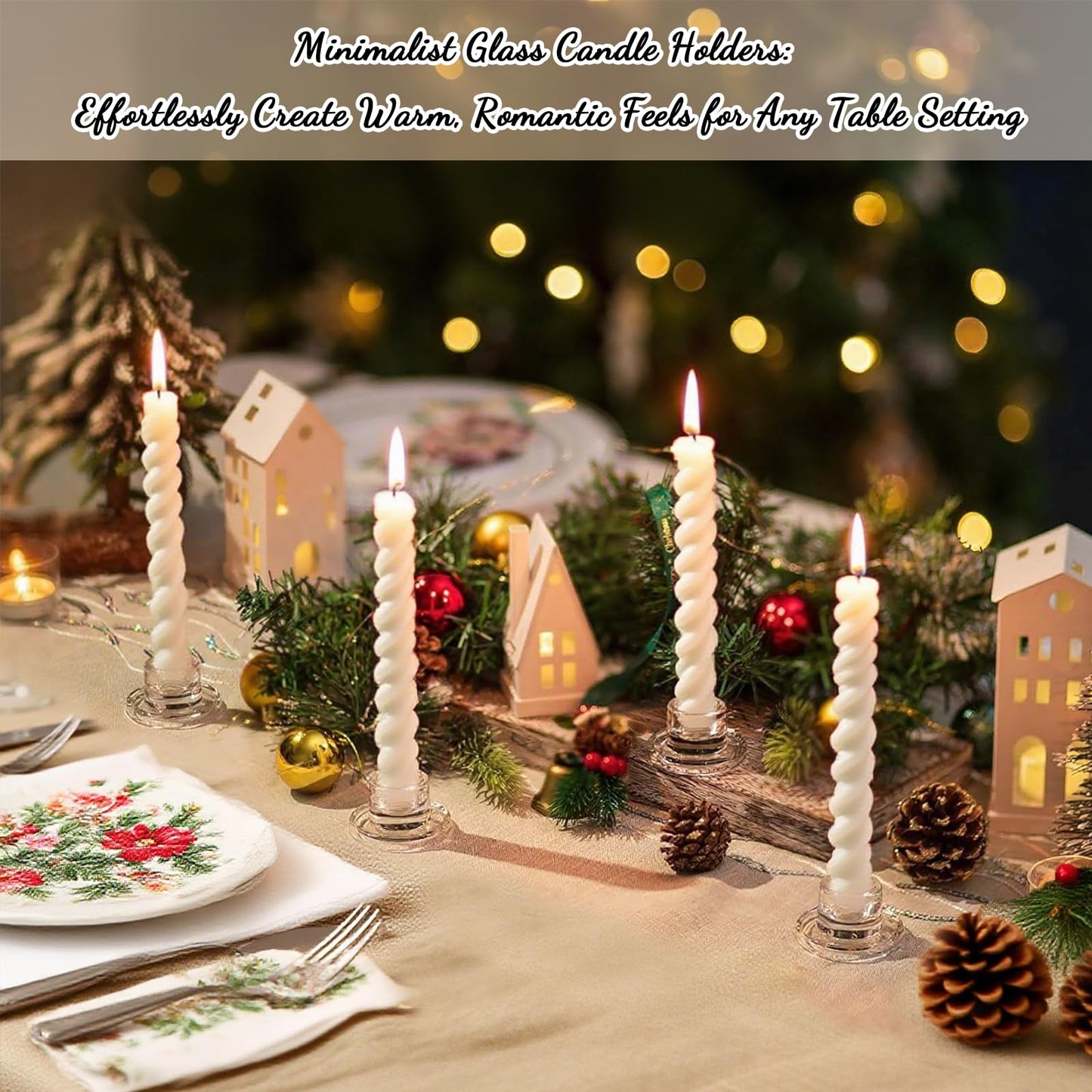 12Pcs Glass Tapered Candlestick Holders Bulk - Small Clear Short Candle Holders, Modern Design for Table Centerpiece, Wedding, Christmas, Advent, Dining & Party Home Decor