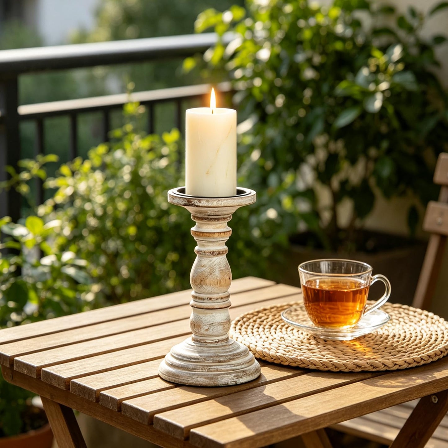 Hosley's 8 Inch High Wood Candle Holder for Pillar Wax Candles Flameless Candle. Distress Finish Candleholder. Ideal Gift for Wedding Party Home Spa Reiki Aromatherapy Candle Gardens O4