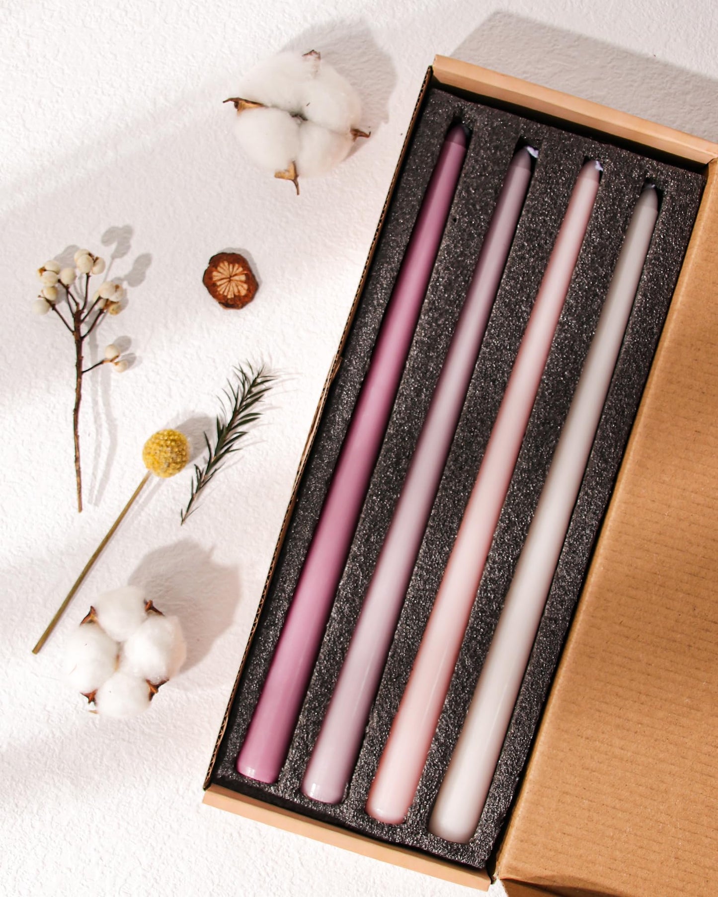 Viyffo 12 Inch Taper Candles Pink with a Purple Hue Set of 4 Unscented Smokeless Long Tall Tapered Candle for Candlesticks Sticks Wedding Advent Home Decor Dinner Christmas
