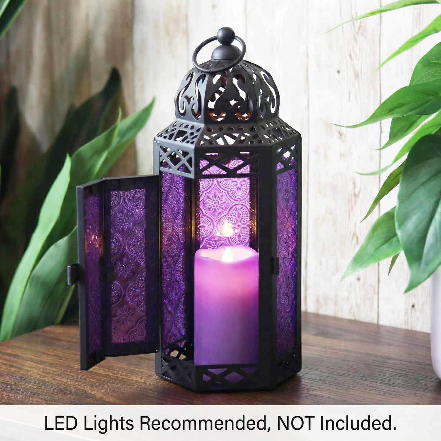 Vela Lanterns Candle Holder Gothic Decor Moroccan Candle Lantern, Whimsical Dark Purple Iron Hanging Lamp for Bedroom Table, Whimsigoth Witch Room Decor, Halloween Indoor Centerpiece, Medium 11.5"