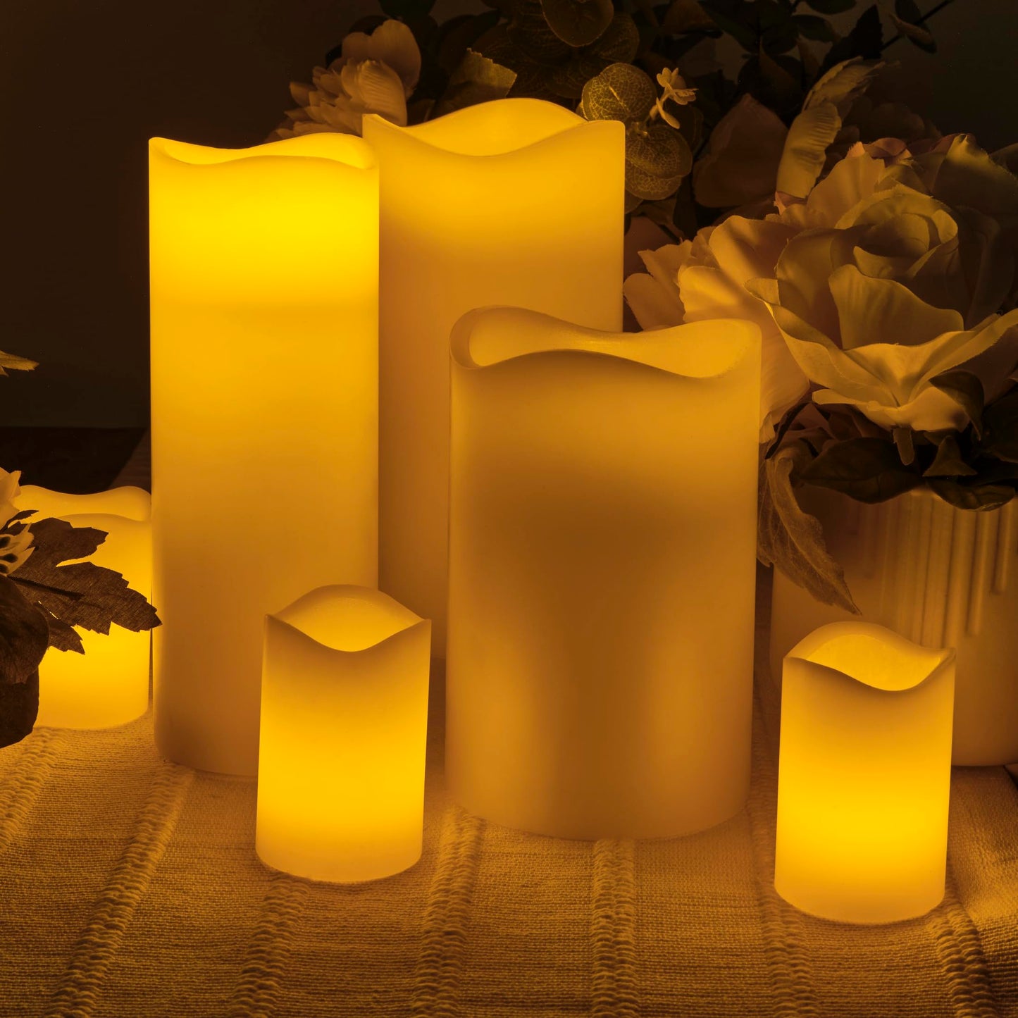 Mikasa 3x8 Inch White LED Wax Pillar Candle with Flickering Flame and Timer - Flameless Battery Operated Real Wax Candle for Home Decor, Weddings, Holidays, and Centerpiece Displays