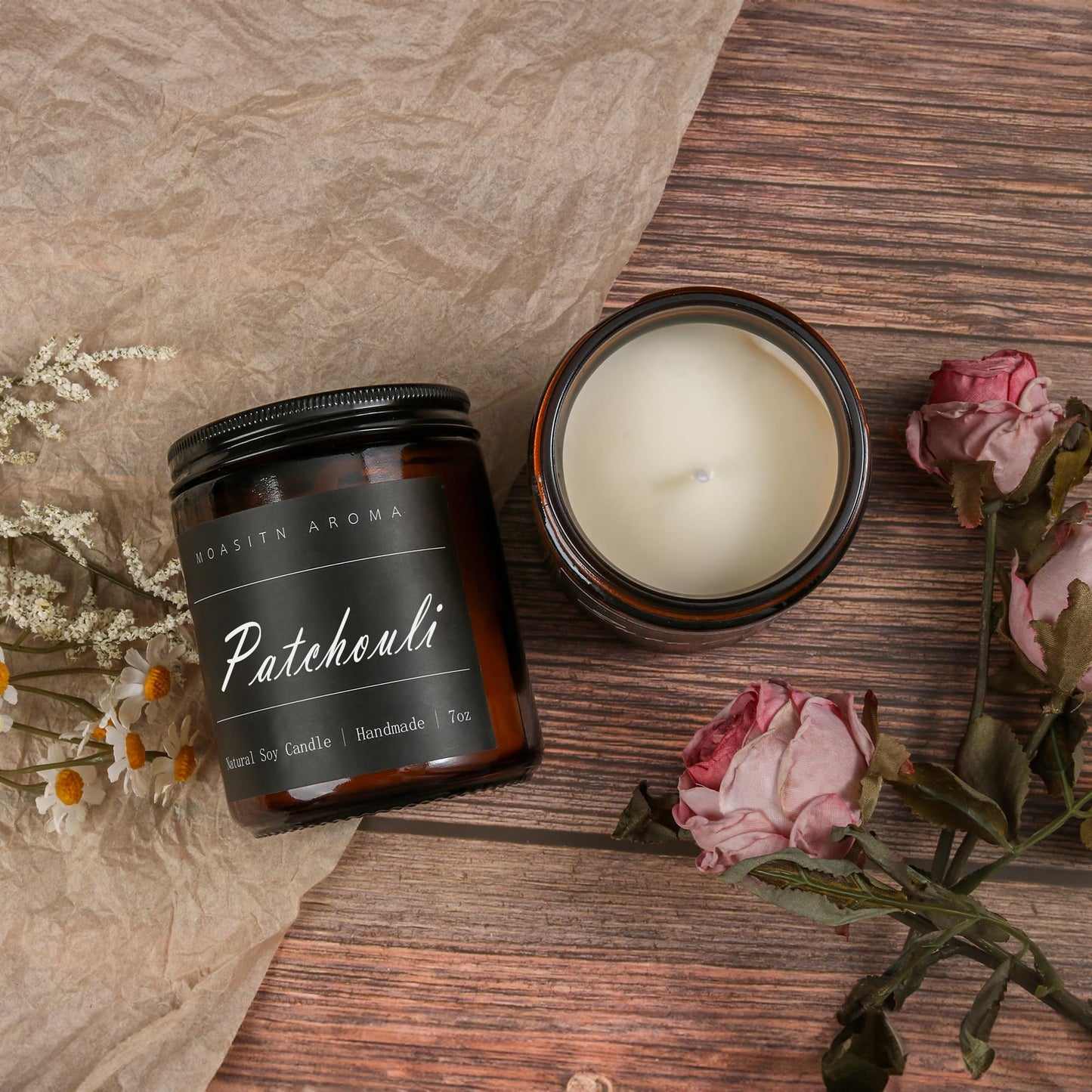 MOASITN Patchouli Highly Scented Candles for Home| Natural Soy Aromatherapy Candle| Handmade Long Lasting Jar Candle| Candel Gift for Women,Men as Relaxing,Birthday,Housewarming Gifts| 7oz
