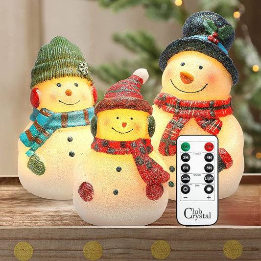 Crystal Club Christmas Flameless Candles, Set of 3 Santa Snowman Real Wax Candles, Battery Operated LED Candles with Remote and Timer for Christmas Tree, Holiday Home Décor (Red)