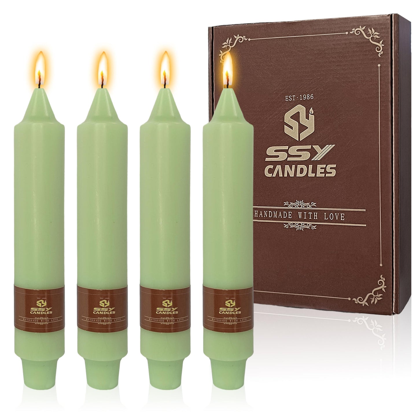 Unscented Taper Candles 7 in Small Candlesticks Light Green Candles 4 Pack for Dinner Household Wedding Party Home Décor