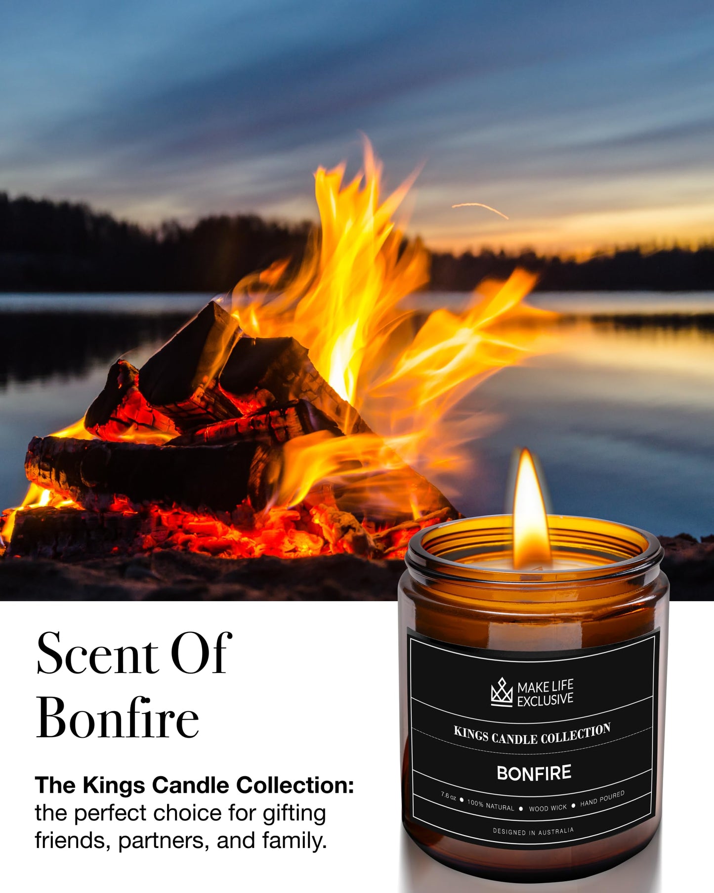 Scented Candles for Men | Bonfire, Mahogany & Teakwood Scented | Wooden Wick, Long Lasting, Masculine Scents | Natural Soy Jar Candle for Home, Bachelor Pad Decor | The Perfect Mens Gift.