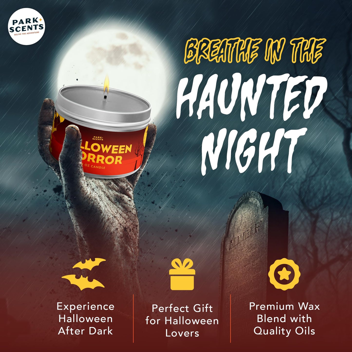 Park Scents Halloween Horror Candle – Spooky Fog-Scented Halloween Candle – Decor and Fall Birthday Gifts for Adults, Men, Women, Sister, Best Friend – 100% Vegan Soy Wax – Handmade in USA