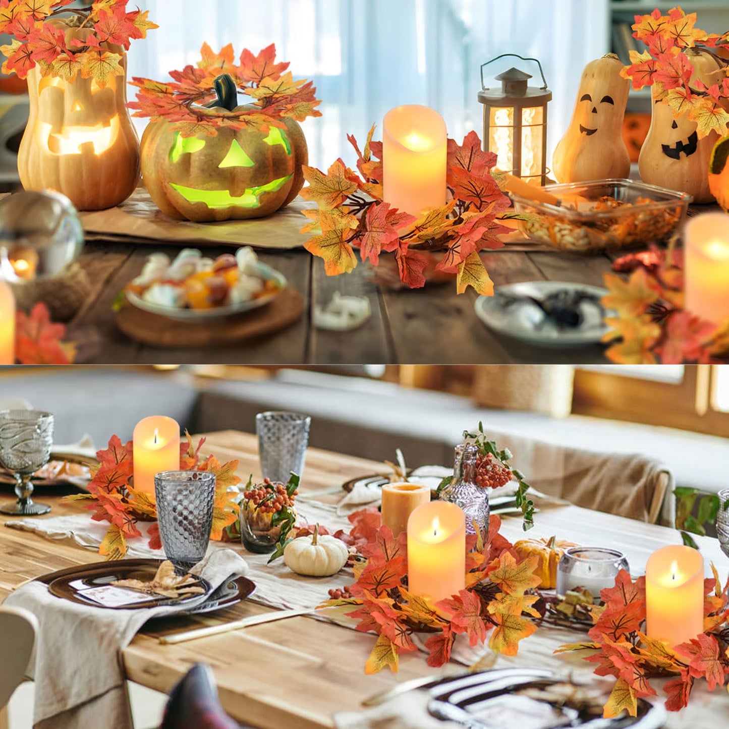 IWNTWY 6Pcs Fall Candle Rings Wreaths, Artificial Maple Leaf Candle Ring for Pillar Candle Holder, Thanksgiving Halloween Home Party Table Centerpieces, Door, Wall, Window Decor (Yellow)