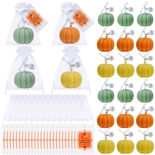 Treela 24 Set Pumpkin Candles Fall Baby Shower Party Favors for Guests Little Pumpkin Thank You Return Gifts Bulk for Thanksgiving Autumn Baby Shower Wedding Favors (Orange Yellow and Green)