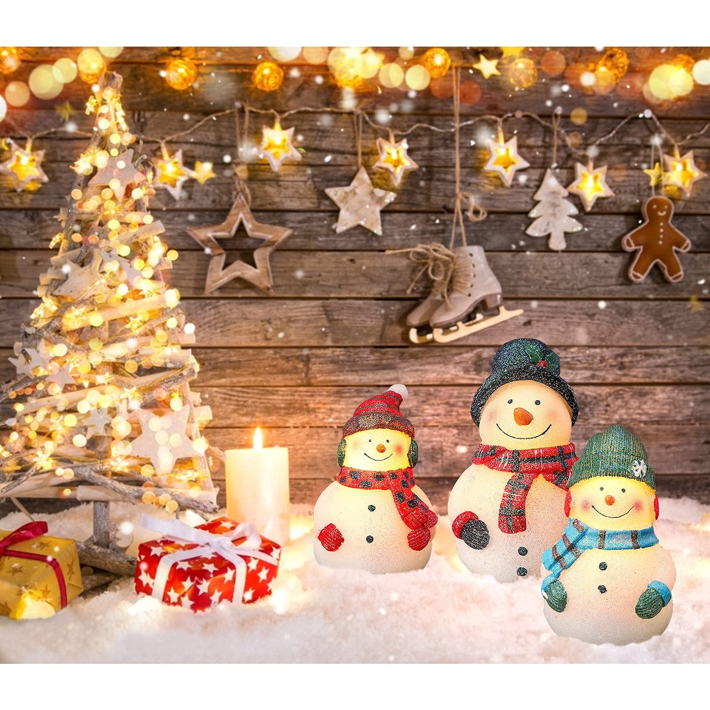 Crystal Club Christmas Flameless Candles, Set of 3 Santa Snowman Real Wax Candles, Battery Operated LED Candles with Remote and Timer for Christmas Tree, Holiday Home Décor (Red)
