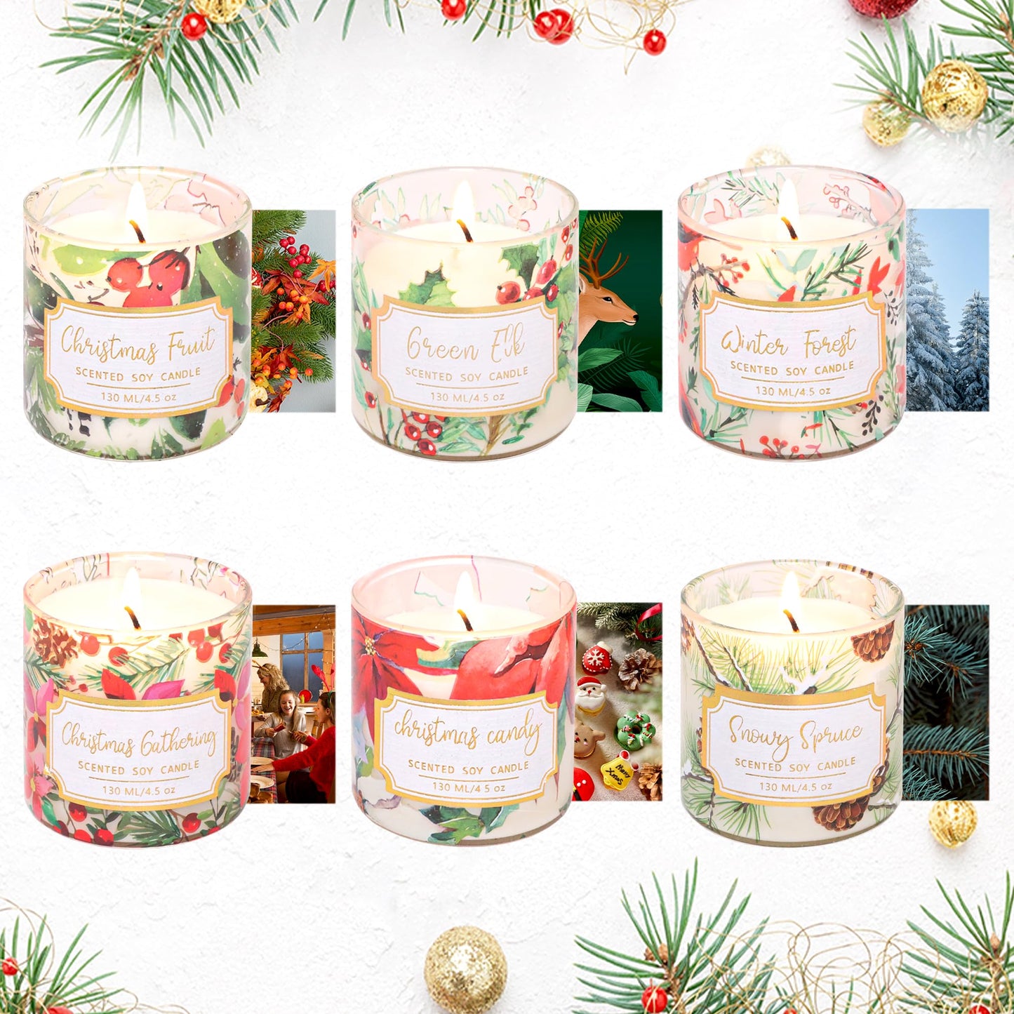 Cafemoon Christmas Jar Scented Candles: 4.5oz Soy Wax Scented Candles, Glass Jar Candles with 6 Fragrances, Aromatherapy Candles for Women, Christmas Gift, Home Decor