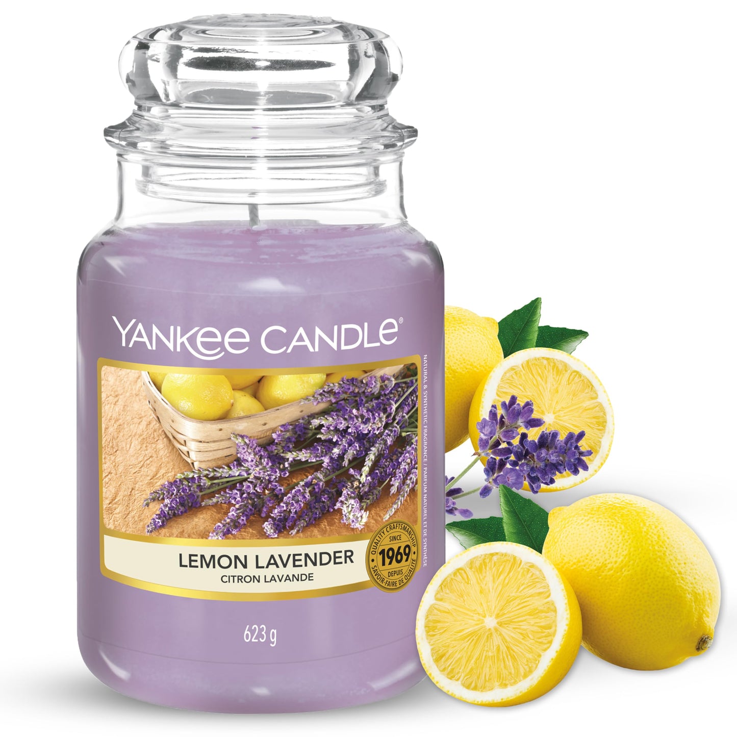 Yankee Candle Lemon Lavender Scented Classic 22oz Large Jar Single Wick Candle Over 110 Hours of Burn Time Ideal for Gifting Events and Home Fragrance